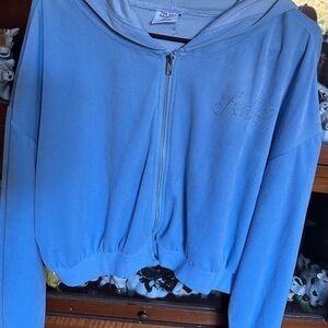 Rue21 Light Blue Zip-Up Cropped Hoodie